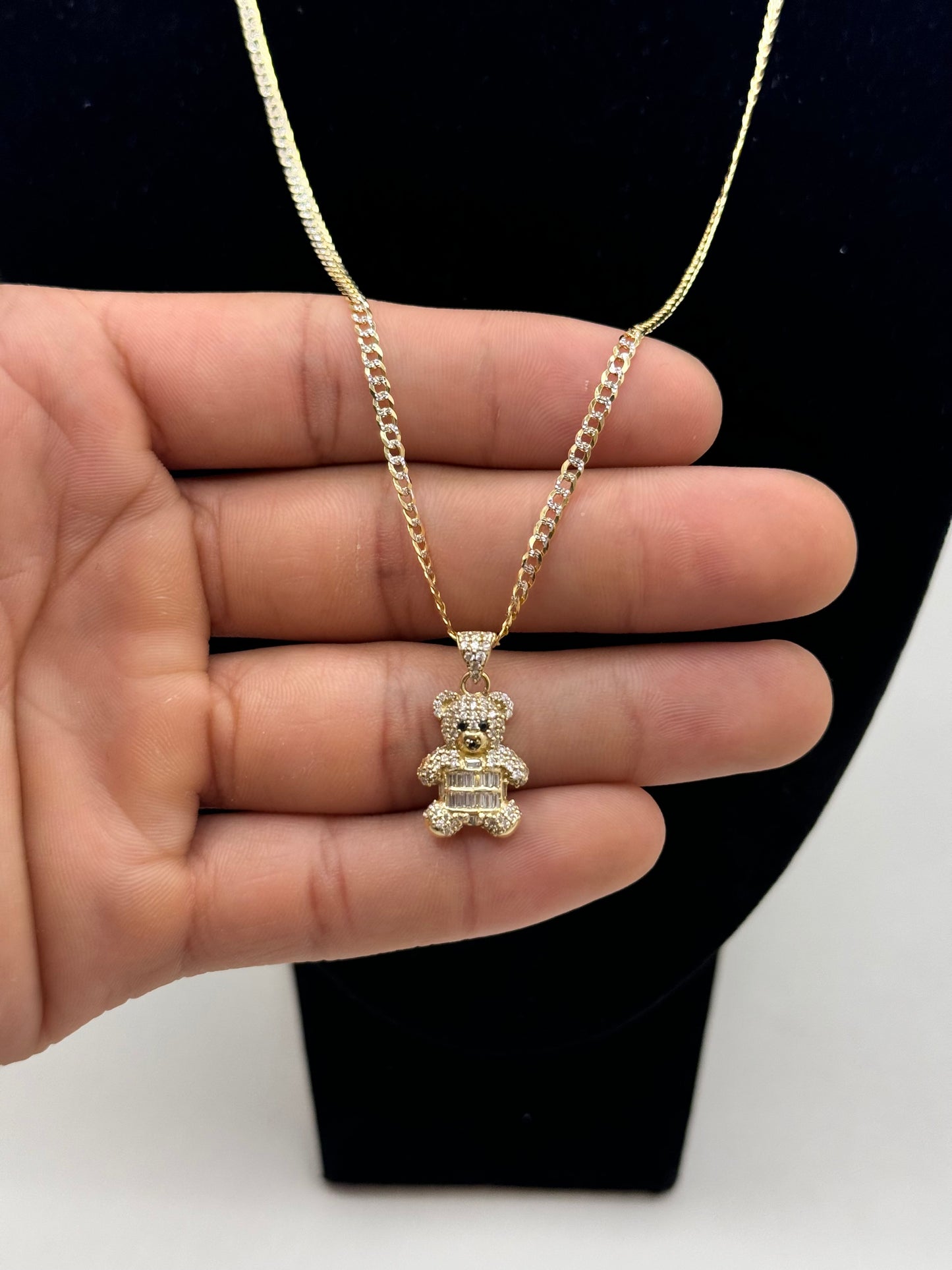 💎 14K Gold 2-Tone Chain with Teddy Bear Pendant – Adorable Elegance 💎