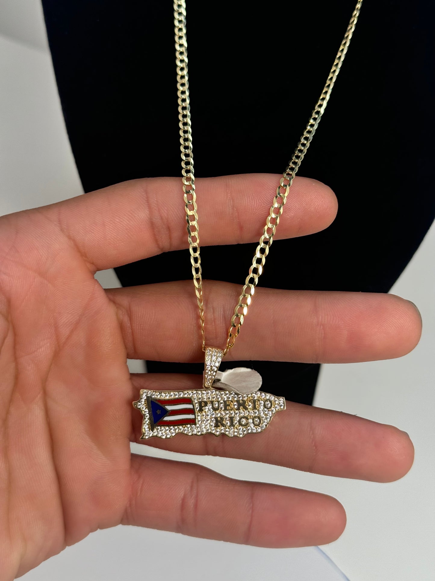 Cuban link 14k gold chain 20 inch long with Puerto Rico pendant