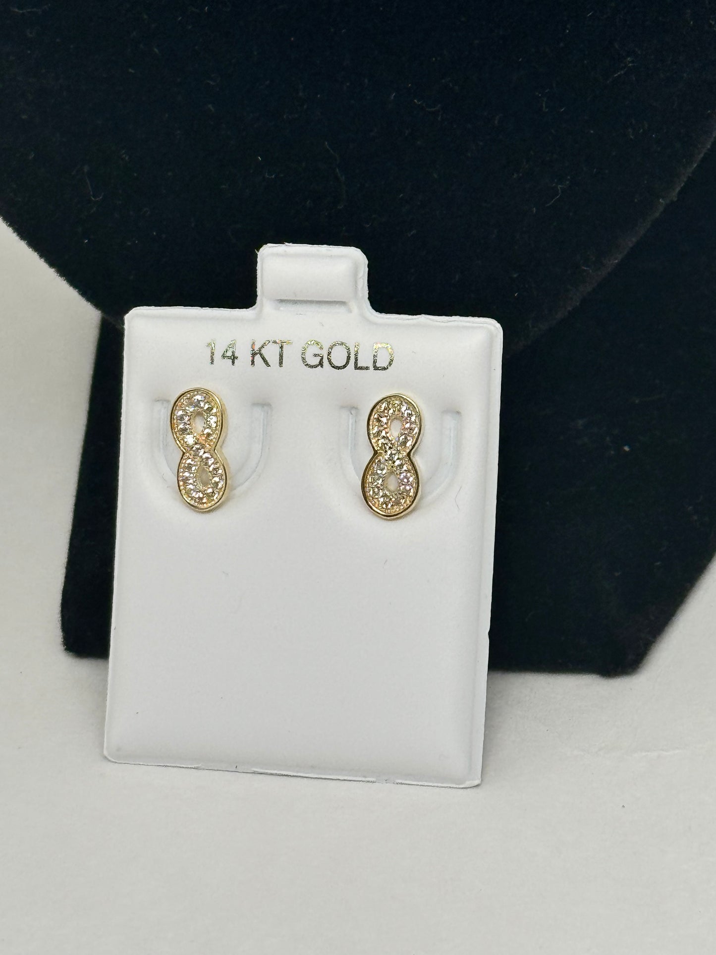 14k gold infinity earring with zirconia stones