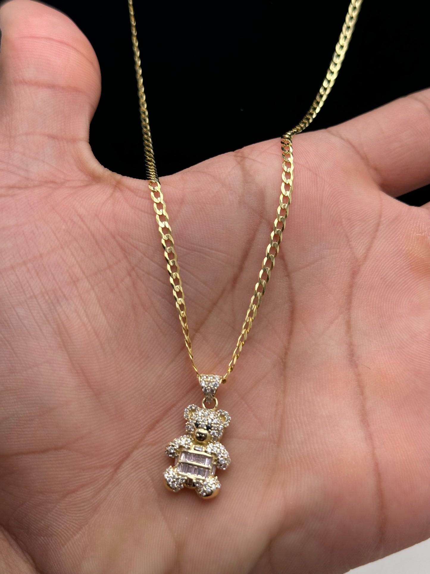 14k Teddy Bear Pendant with Cuban chain