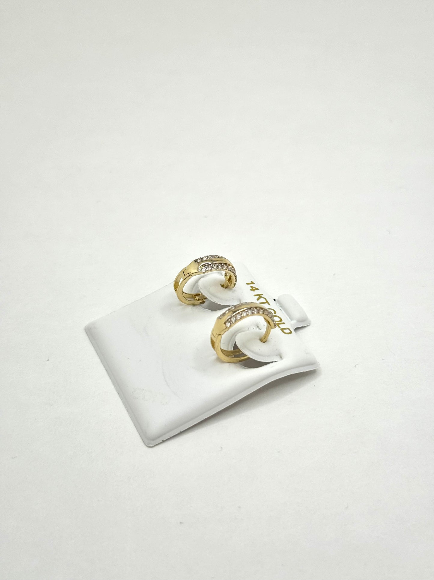 14K gold round Huggie Earrings with cubic zirconia