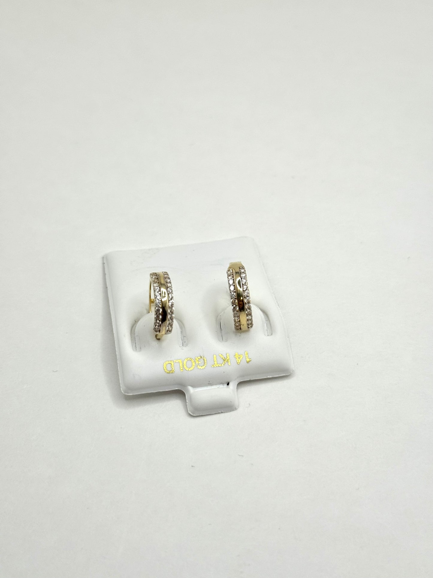 14K gold round Huggie Earrings with cubic zirconia