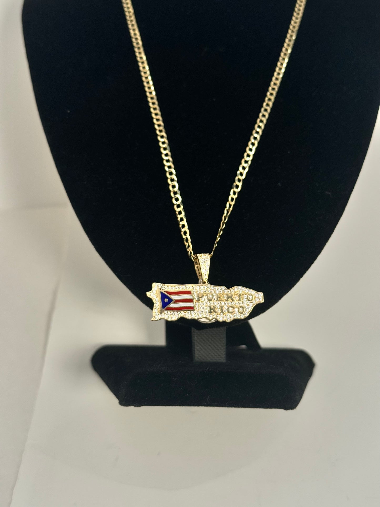 Cuban link 14k gold chain 20 inch long with Puerto Rico pendant