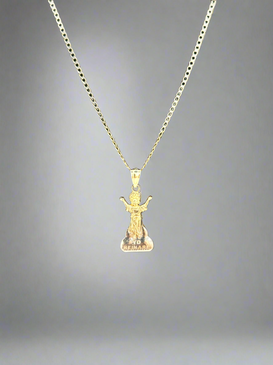 14k gold 2 tone Cuban link chain with Devine child pendant