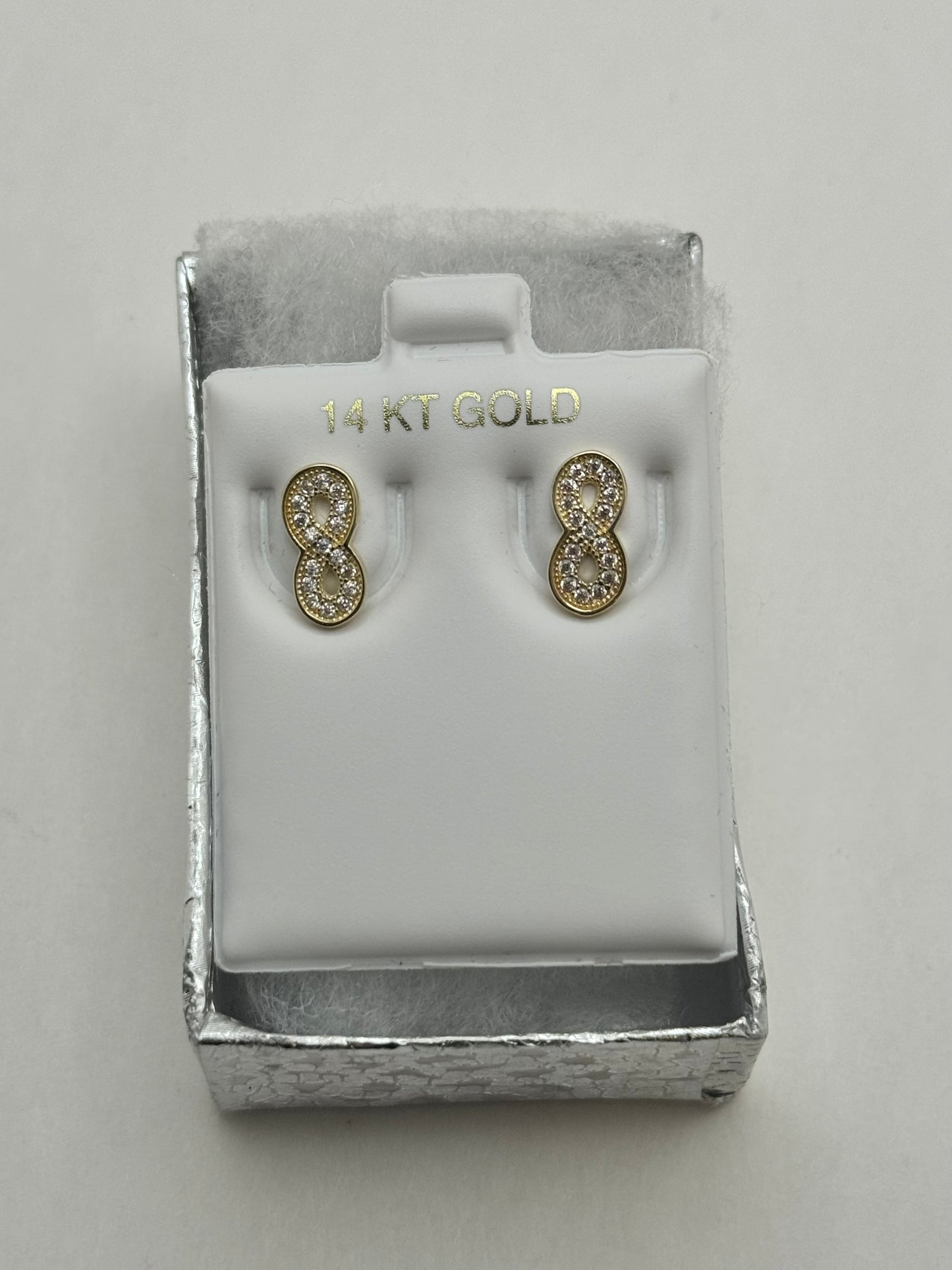 14k gold infinity earring with zirconia stones