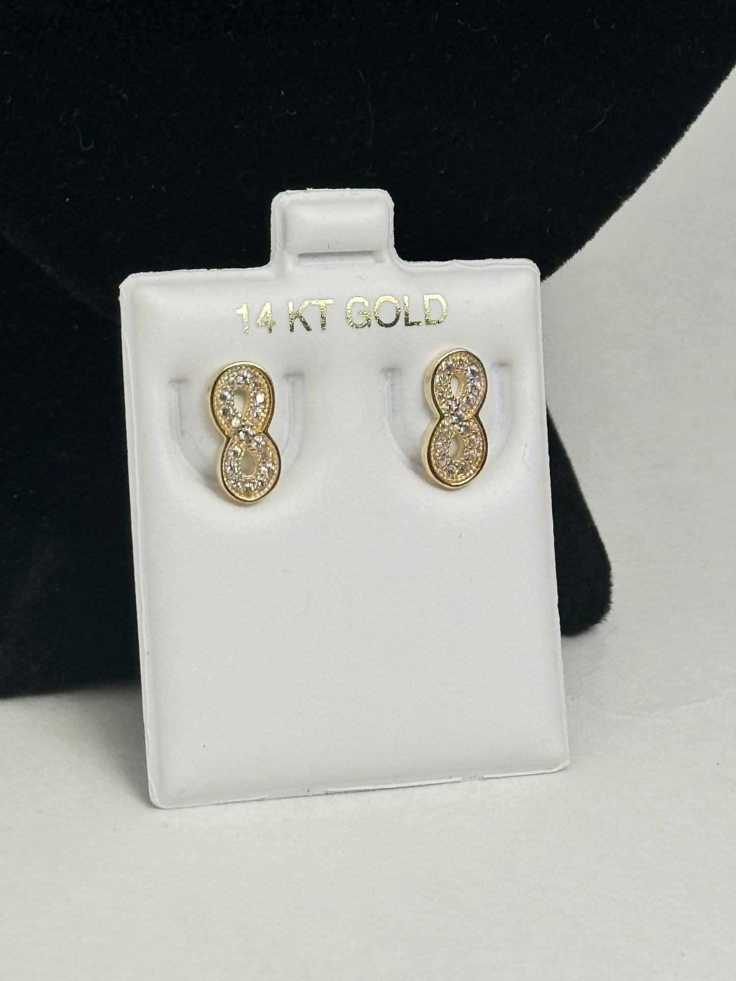 14k gold infinity earring with zirconia stones