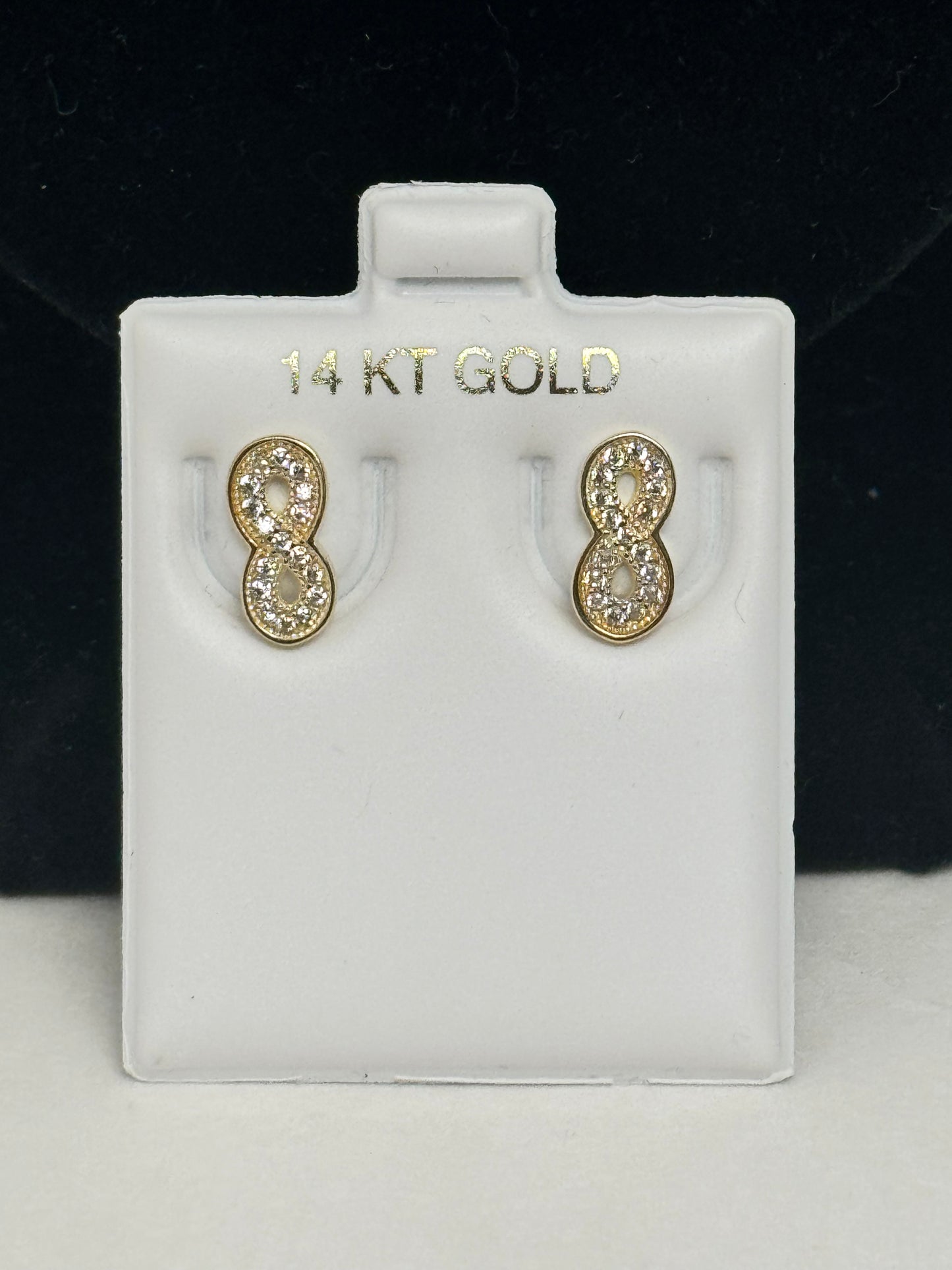 14k gold infinity earring with zirconia stones