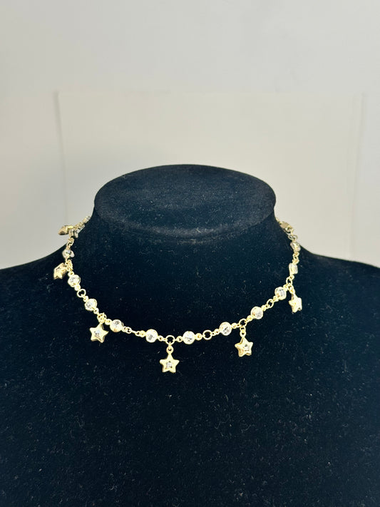 14k gold/ star bracelet with cubic sparkling zirconia stone