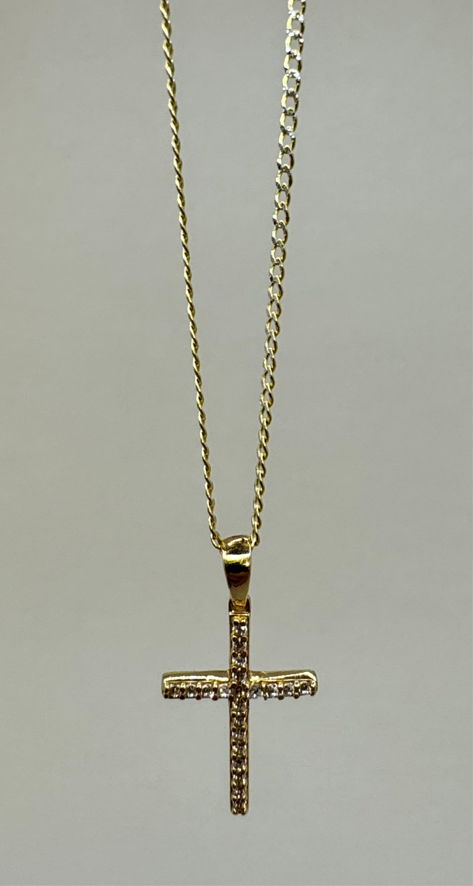 14k Gold 2 tone Cuban link chain necklace with cross pendant