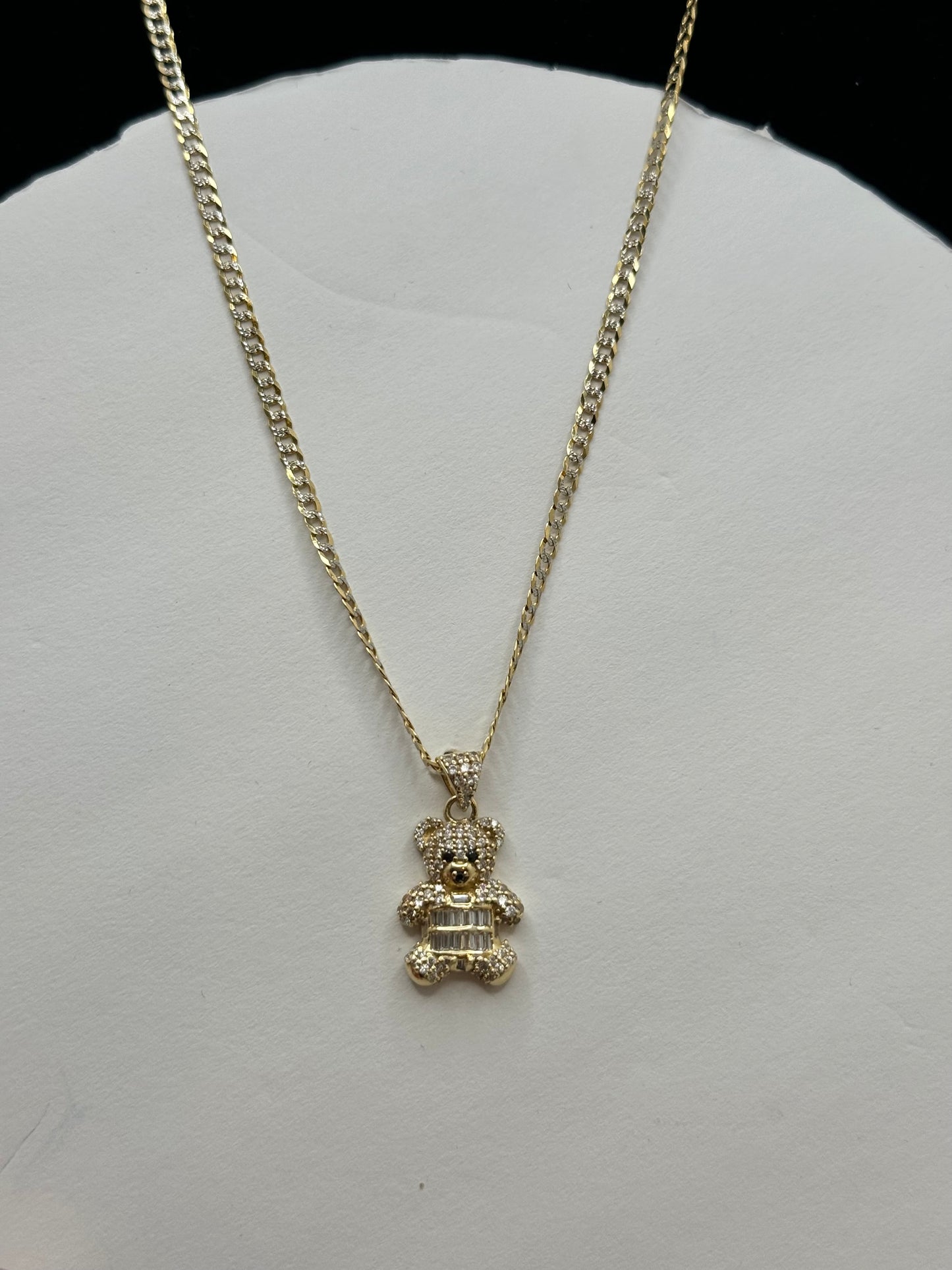 💎 14K Gold 2-Tone Chain with Teddy Bear Pendant – Adorable Elegance 💎