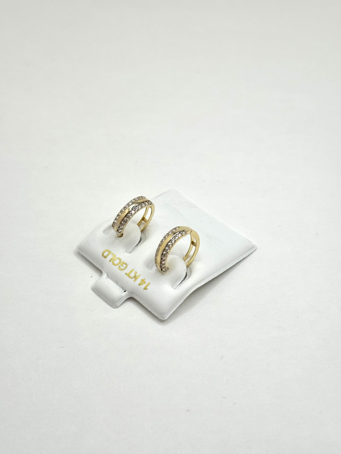 14K gold round Huggie Earrings with cubic zirconia