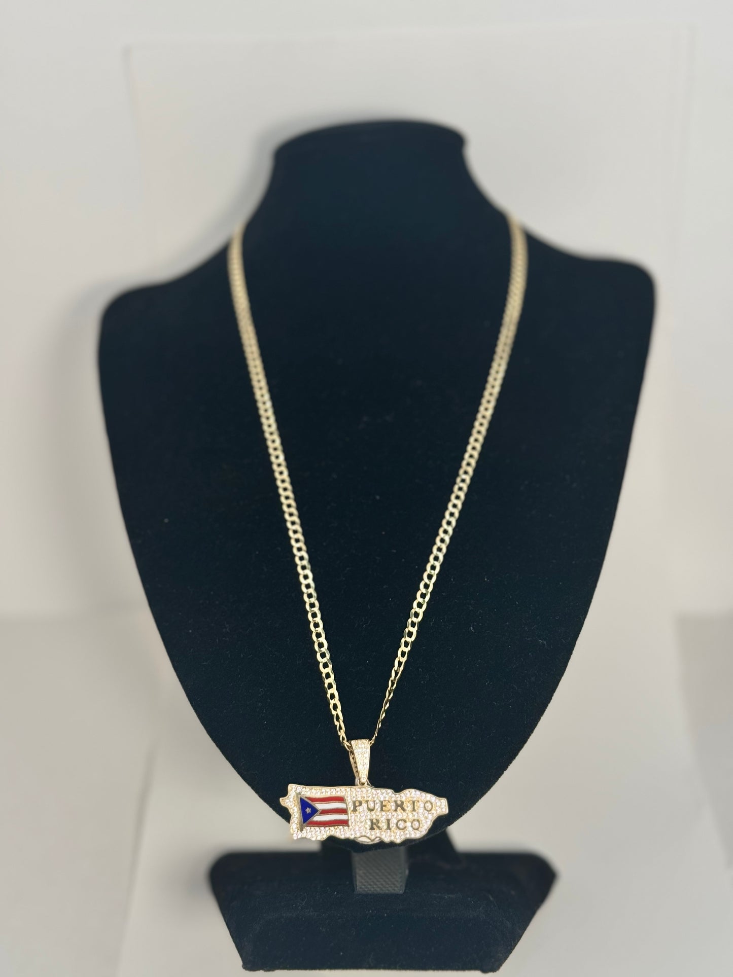 Cuban link 14k gold chain 20 inch long with Puerto Rico pendant